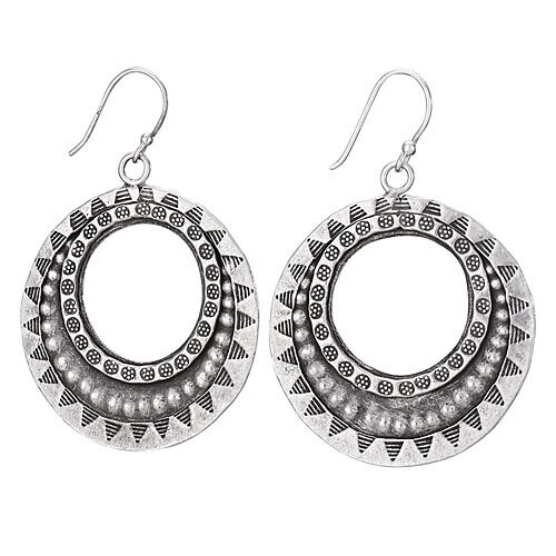 Open Circle Stamped Hilltribe Silver Earrings - ETM3811