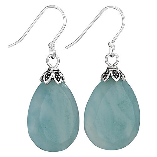 Sterling Silver Large Faceted Amazonite Drop Earrings - ETM3889