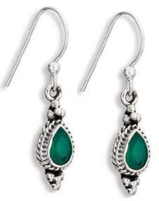 Sterling Silver Small Faceted Green Agate Teardrop Earrings - ETM4039