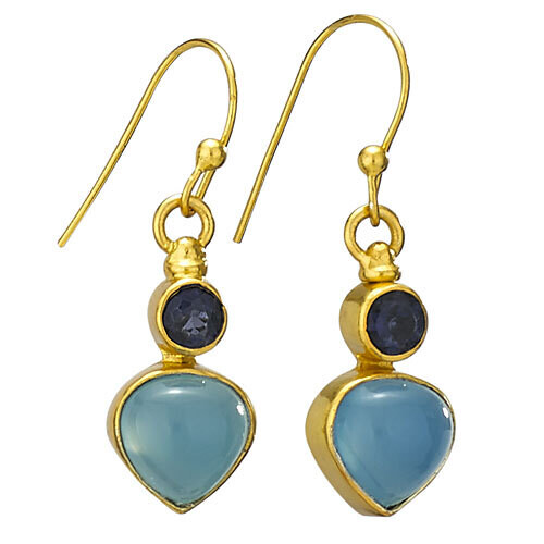 Gold-Dipped Sterling Silver Iolite and Chalcedony Earrings - ETM4059