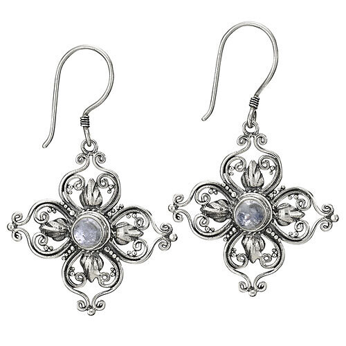 Sterling Silver Stylized Flower Rainbow Moonstone Earrings - ETM4072