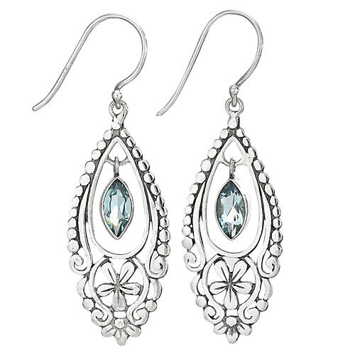 Sterling Silver Blue Topaz Filigree Floral Earrings - ETM4135