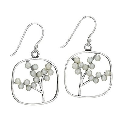 Sterling Silver Framed Branch of Pearls Earrings - ETM4151