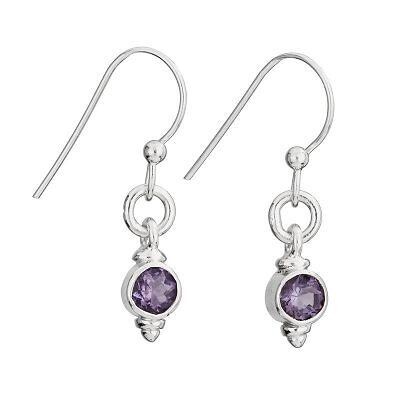 Sterling Silver Small Round Faceted Amethyst Earrings - ETM4174