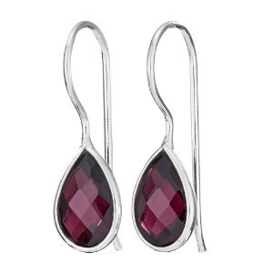 Sterling Silver Checker Faceted Garnet Teardrop Earrings - ETM4227