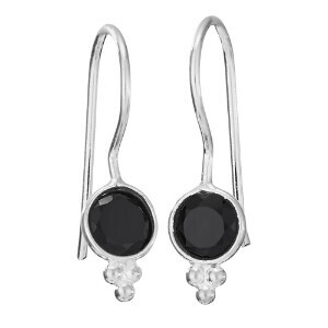 Sterling Silver Small Round Faceted Black Onyx Earrings - ETM4246