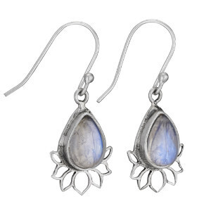 Sterling Silver Rainbow Moonstone Teardrop Lotus Petal Earrings - ETM4328