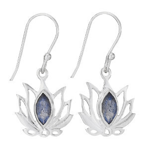 Sterling Silver Faceted Labradorite Open Lotus Earrings - ETM4253