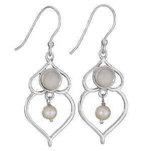 Sterling Silver Moonstone and Pearl Drop Earrings - ETM4355