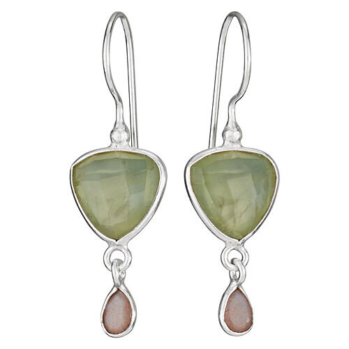 Sterling Silver Prehnite and Peach Moonstone Drop Earrings - ETM4480