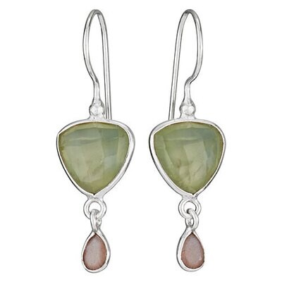 Sterling Silver Prehnite and Peach Moonstone Drop Earrings - ETM4480