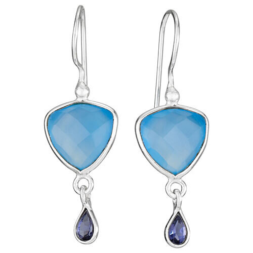 Sterling Silver Blue Chalcedony and Iolite Drop Earrings - ETM4481