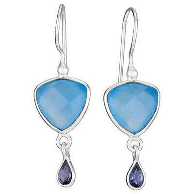 Sterling Silver Blue Chalcedony and Iolite Drop Earrings - ETM4481
