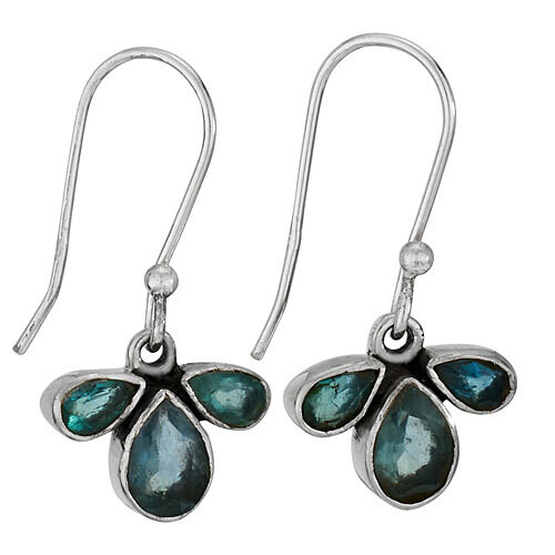 Sterling Silver Three Faceted Apatite Teardrop Earrings - ETM4518