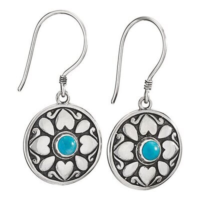 Sterling Silver Round Turquoise Flower Earrings - ETM4687