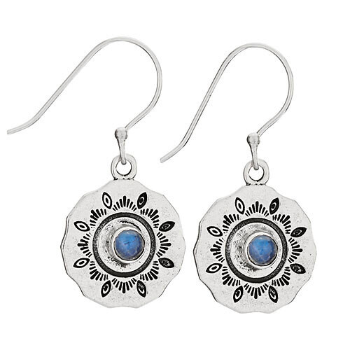 Round Hilltribe Silver with Labradorite Earrings - ETM4793