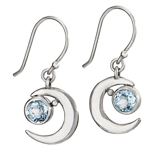 Sterling Silver Blue Topaz Crescent Moon Earrings - ETM4850