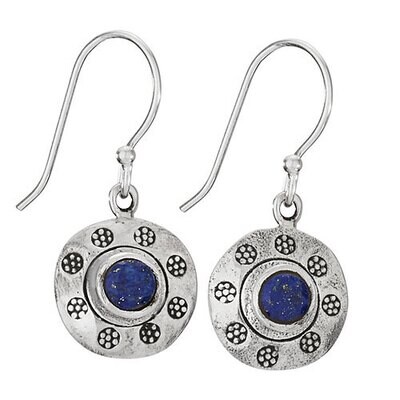 Round Hilltribe Silver with Faceted Lapis Earrings - ETM4819