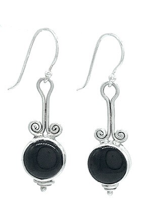 Sterling Silver Round Black Onyx Swirl Drop Earrings - ETM10064