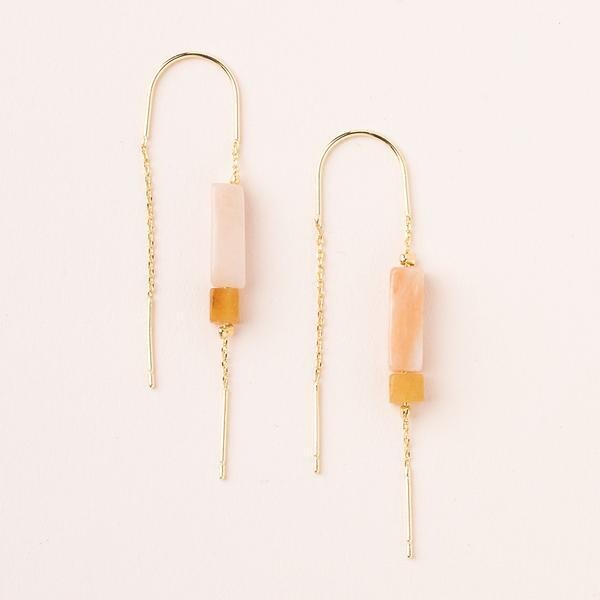 Rose Quartz/Amber Stone Threader - 14k Gold Dipped Wire - ET002