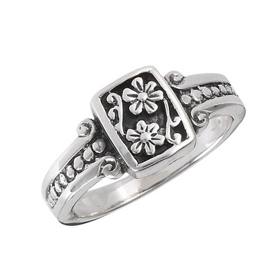 Sterling Silver Antiqued Floral Ring - RW3287