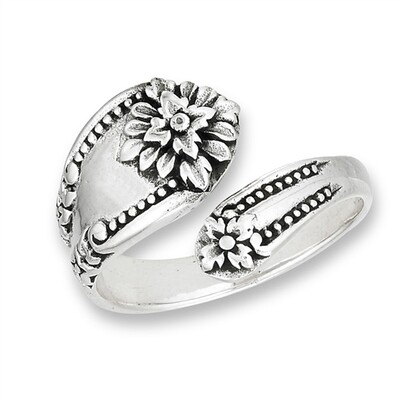 Sterling Silver Antiqued Spoon Style Ring - RW2939