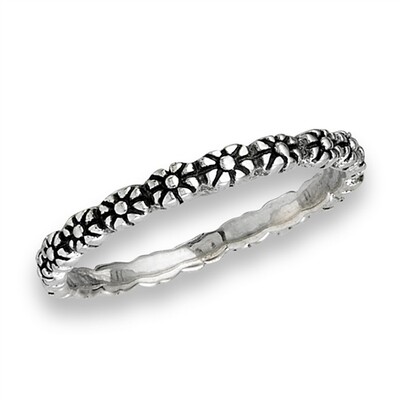 Sterling Silver Full Round Flower Band - RW2843