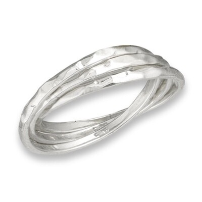 Sterling Silver Hammered Triple Ring - RW2906