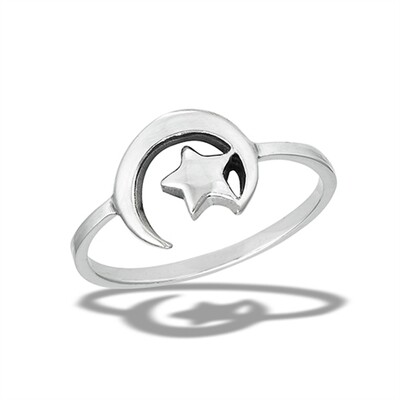 Sterling Silver Moon + Star Ring - RW2267