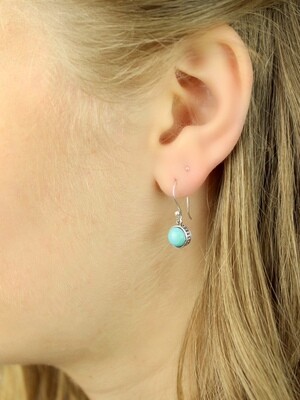 Sterling Silver Round Turquoise Antiqued Bezel Earrings - ETM3409