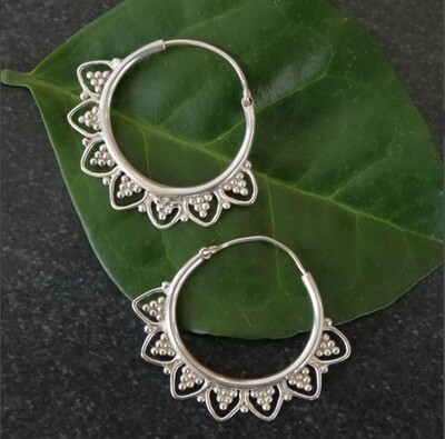 Sterling Silver Dotted Floral Hoops - EB20