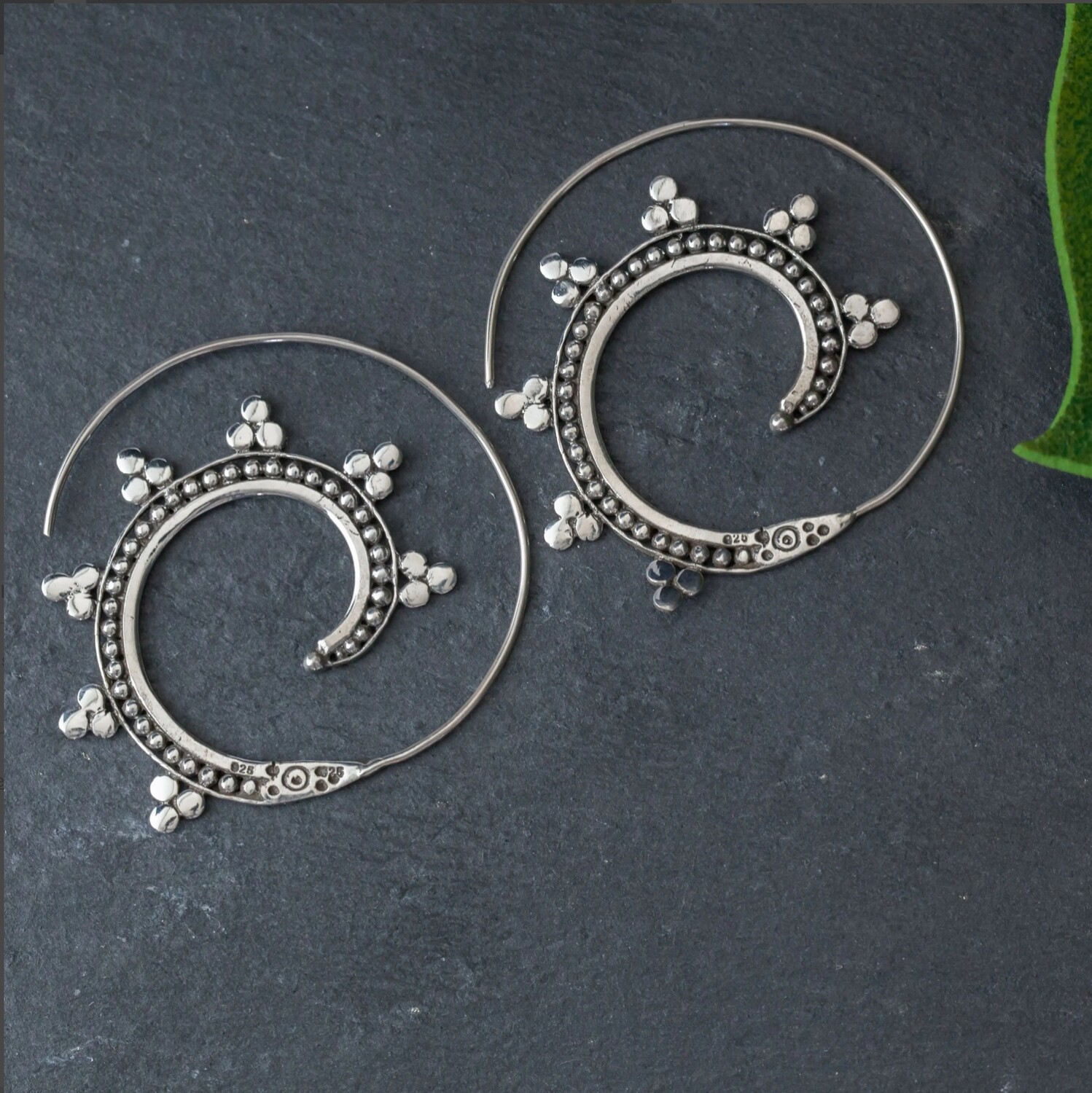 Sterling Silver Dotted Spiral Hoops - EB24