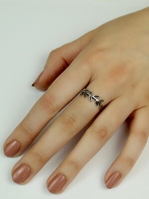 RW2972 Sterling Silver Alternating Leaves Ring