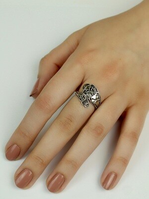 Sterling Silver Antiqued Spoon Style Ring - RW3269