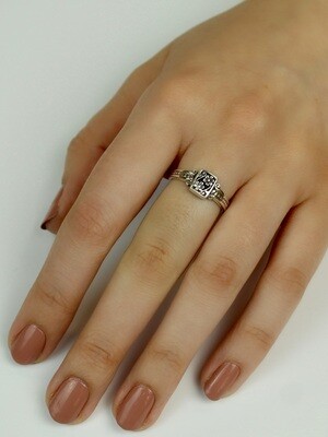 Sterling Silver Antiqued Floral Ring - RW3287