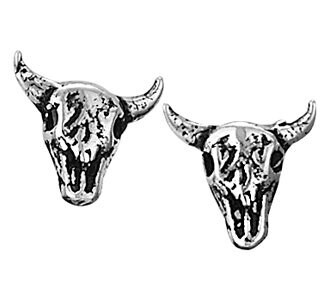 Sterling Silver Cattle Skull Post Earrings - P3418