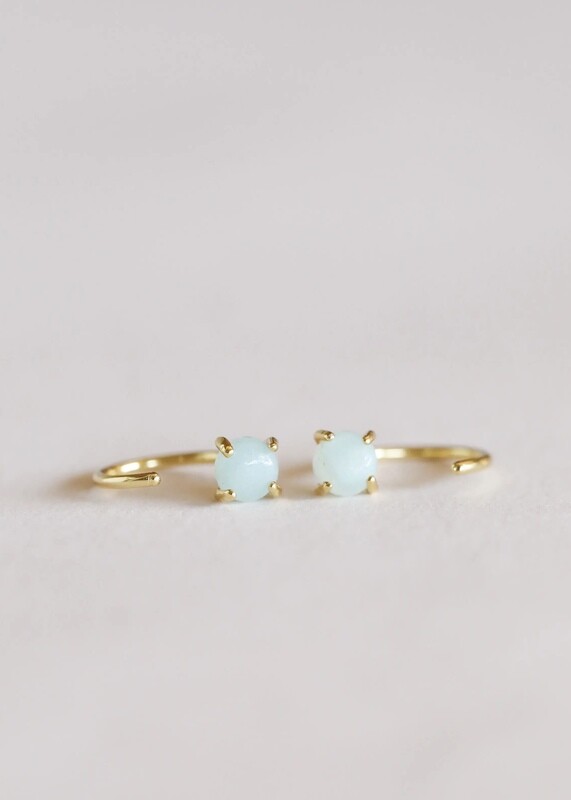 Amazonite Gemstone Huggie- 18k Gold Over Silver - JK46