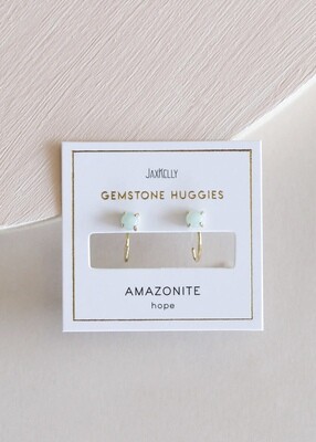 Amazonite Gemstone Huggie- 18k Gold Over Silver - JK46