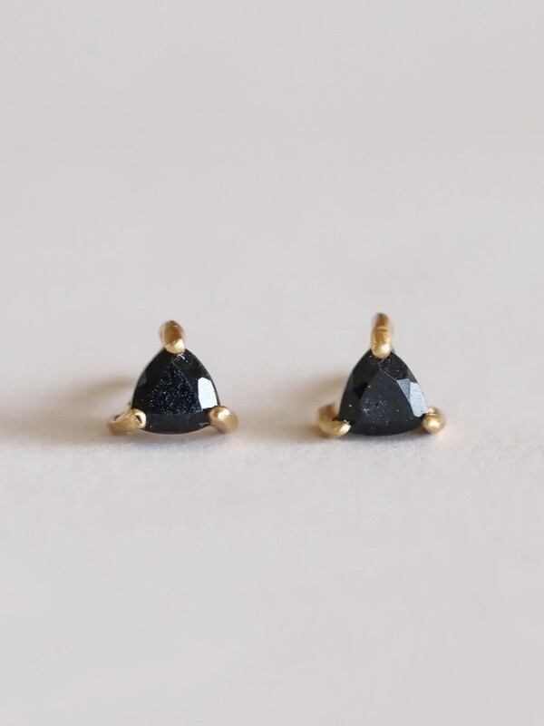 Black Tourmaline Mini Energy Gem Posts - 18k Gold Over Silver - JK49