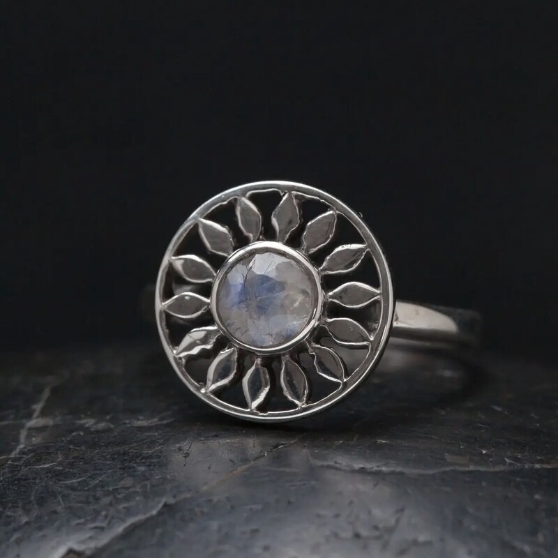 Sterling Silver Rainbow Moonstone Sun Ring RB45