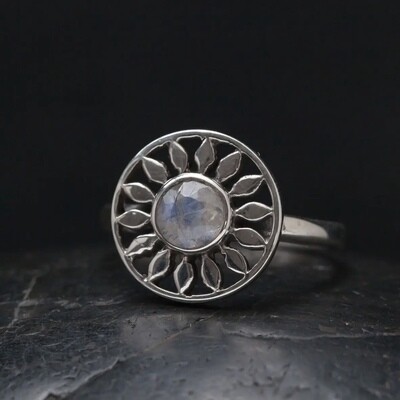Sterling Silver Rainbow Moonstone Sun Ring RB45