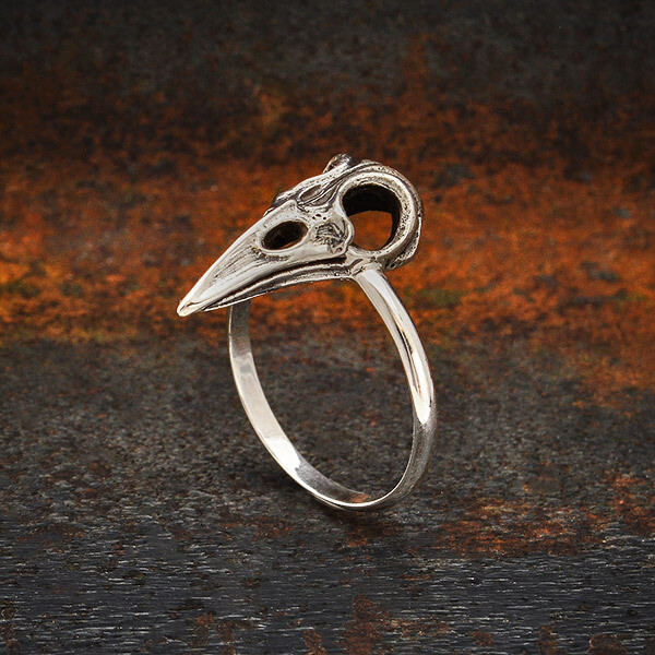 Sterling Silver Raven Skull Ring - NR115