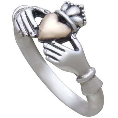 Sterling Silver Two Tone Claddagh Ring - NR116