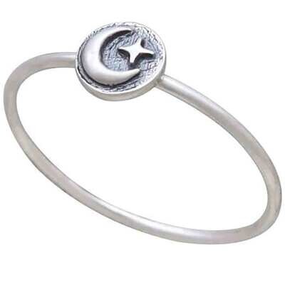 Sterling Silver Tiny Moon + Star Ring - NR132
