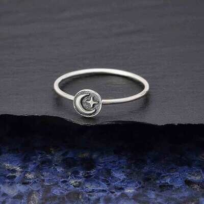 Sterling Silver Tiny Moon + Star Ring - NR132
