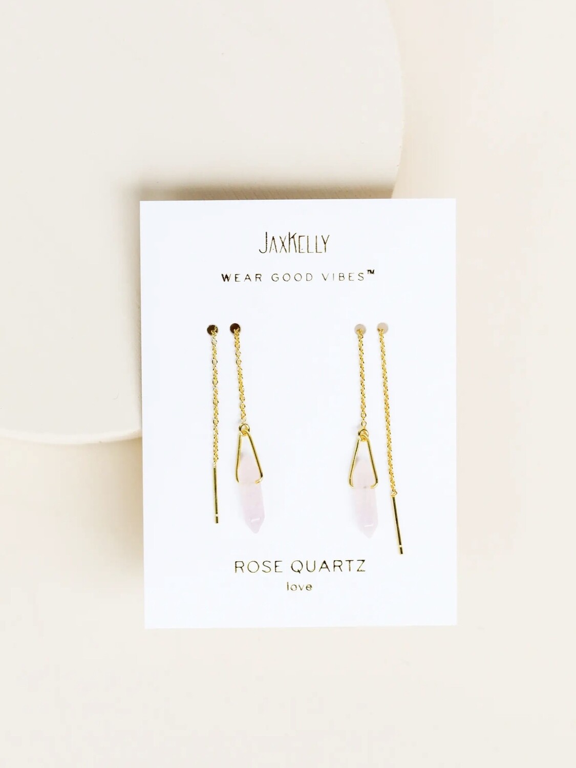 Rose Quartz Threader Earrings - 18k Gold Vermeil - JK72