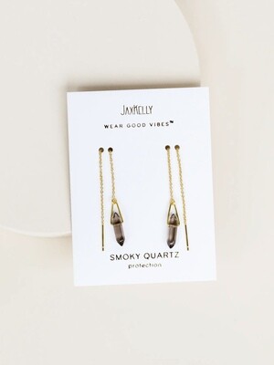 Smoky Quartz Threader Earrings - 18k Gold Vermeil - JK73