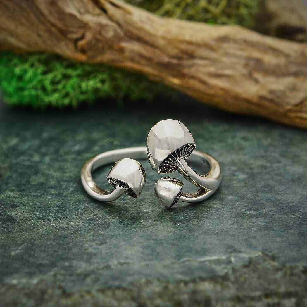 Sterling Silver Mushroom Trio Adj Ring - NR140