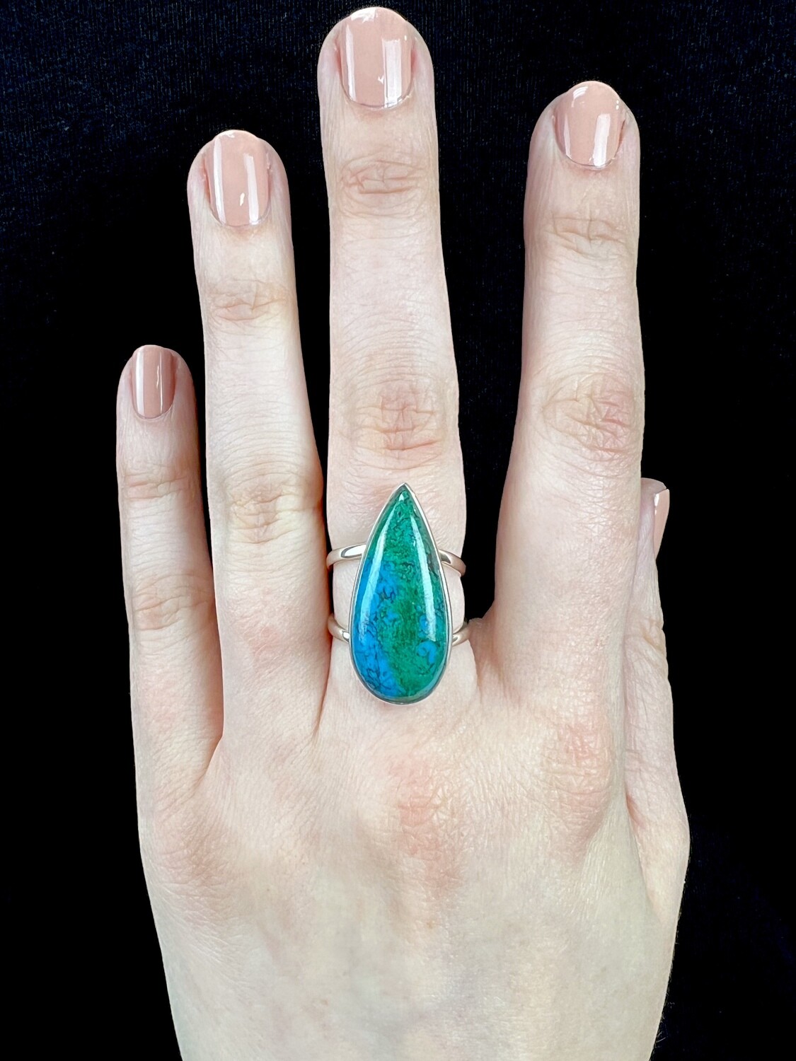 SIZE 6 ½ - Sterling Silver Chrysocolla Teardrop Ring - RIG6109