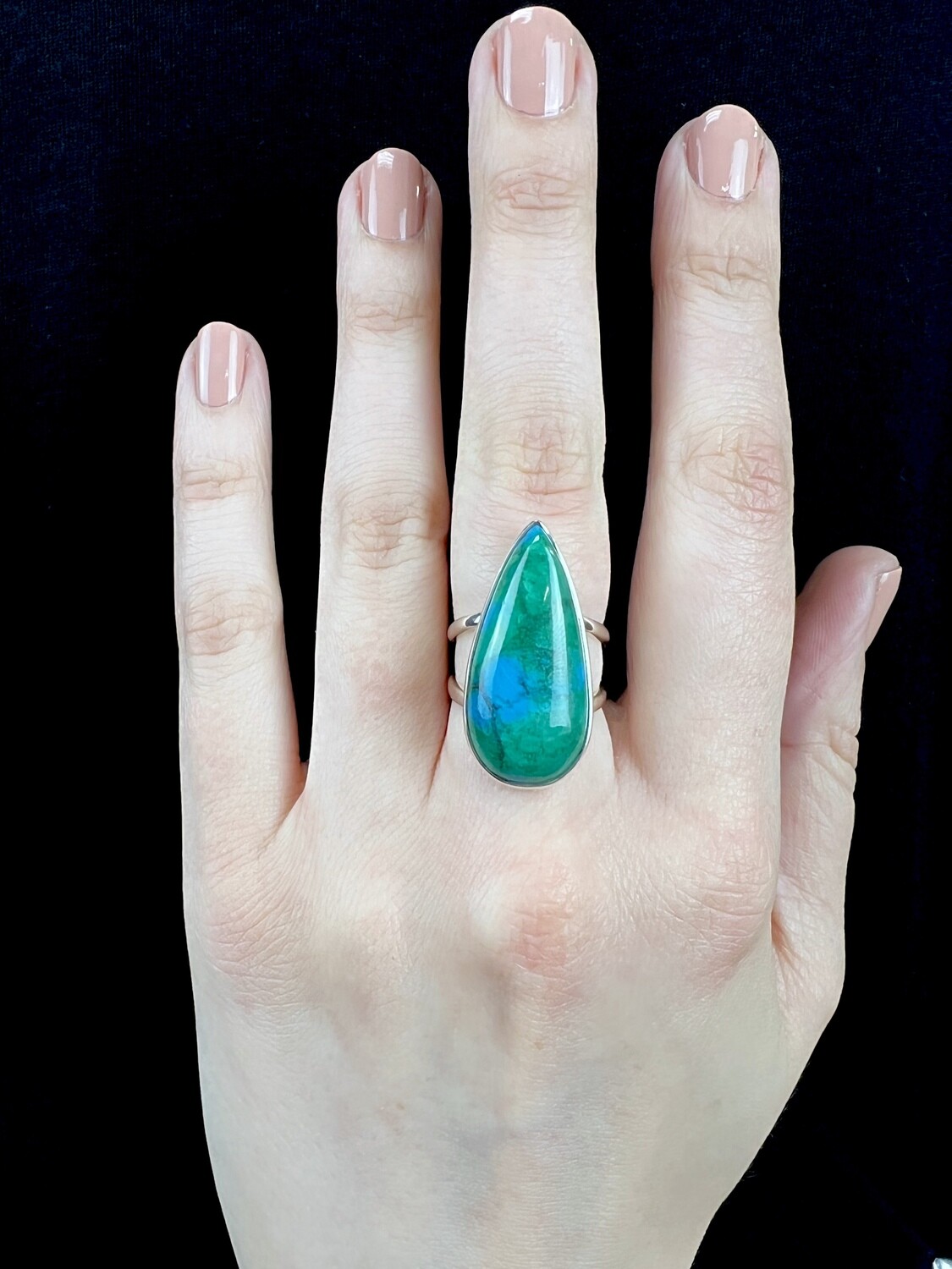 SIZE 6 ½ - Sterling Silver Chrysocolla Teardrop Ring - RIG6113